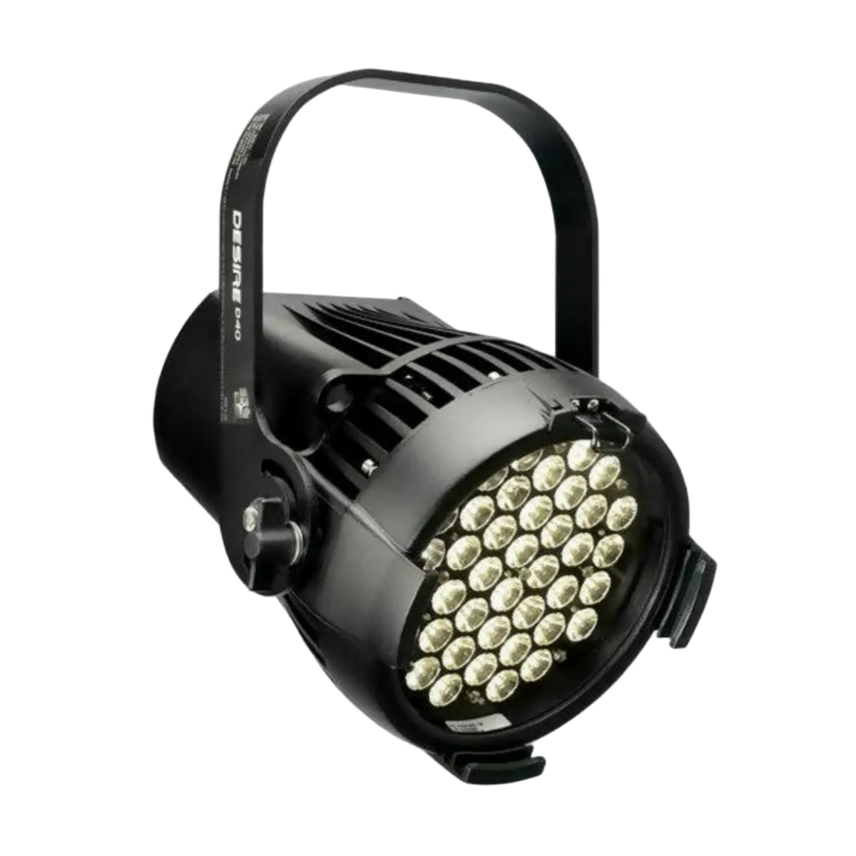 Black stage light with LED elements on a white background