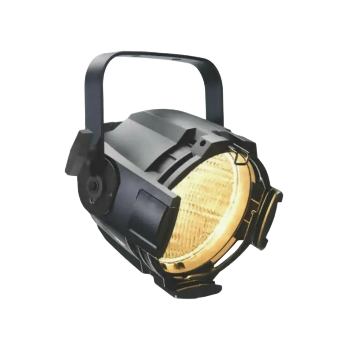 Black spotlight with gold interior on a white background