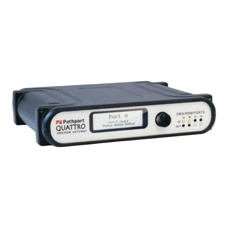 Pathport Quattro electronic device with label on a white background